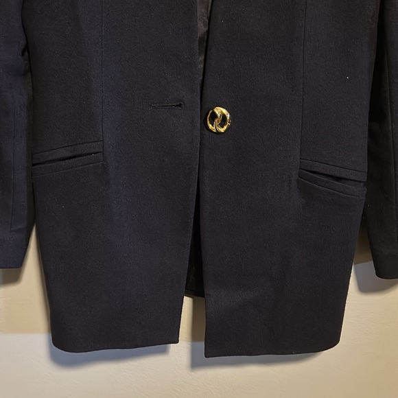 Oleg Cassini Vintage Navy collarless wool blazer single button size M/ L - Picture 10 of 16